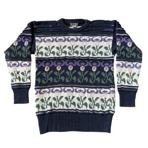 Vintage 80s Floral Sweater Garden Fairy Cottage Gallagher Fair Isle Nordic Retro